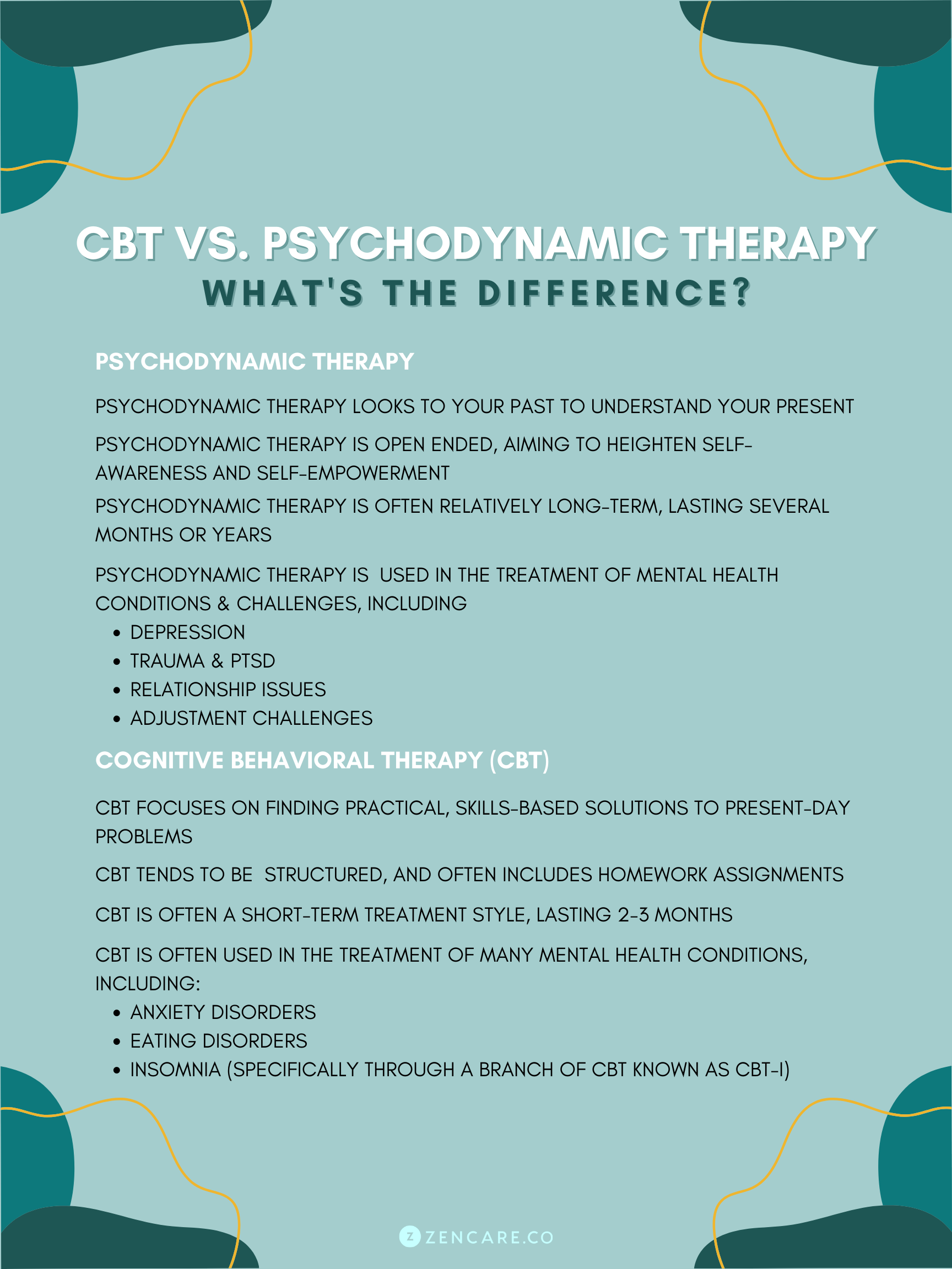 CBT vs. Psychodynamic Therapy: What's the Difference? | Zencare Blog
