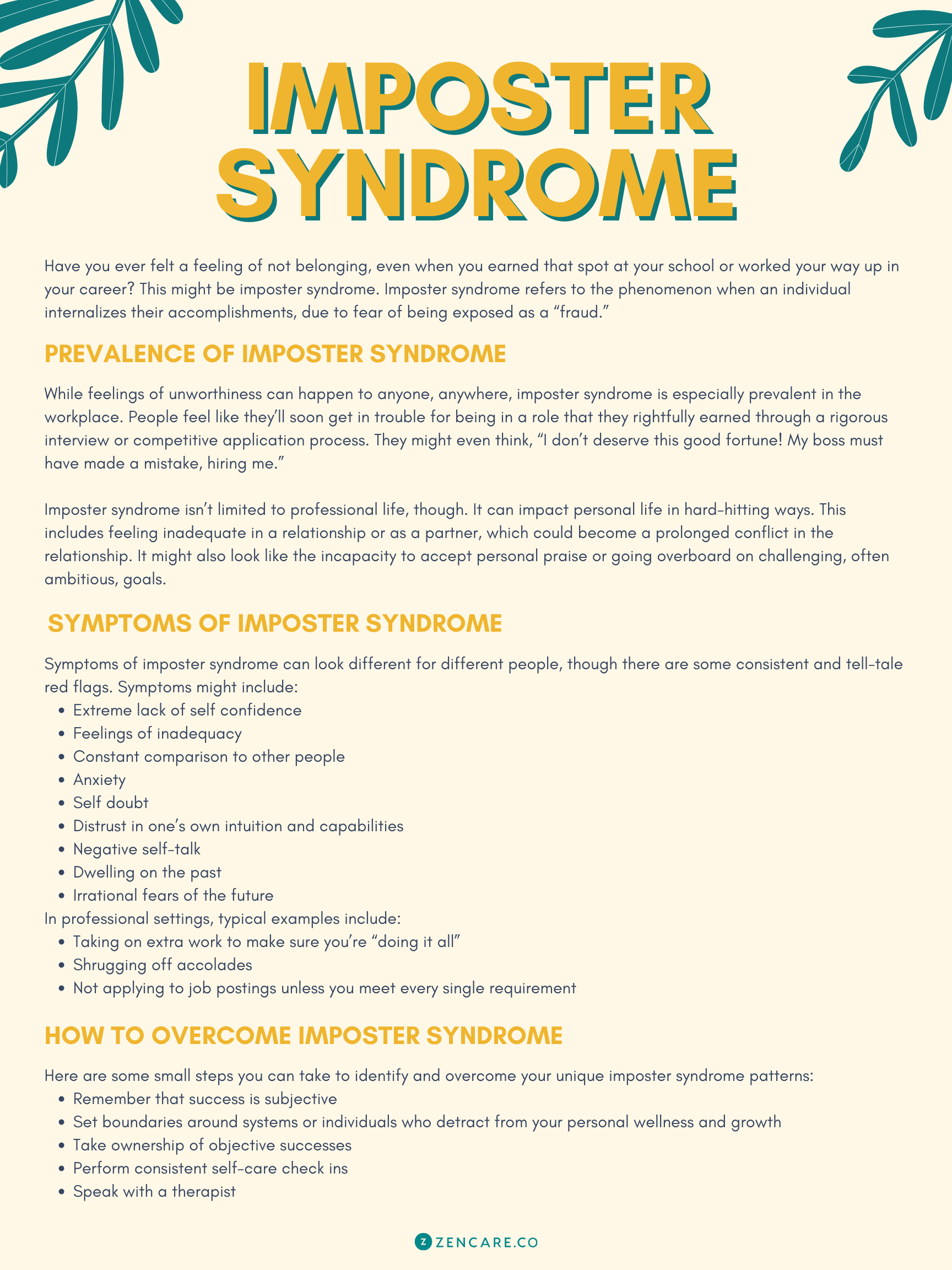 Imposter Syndrome Signs Symptoms And Treatments Zencare