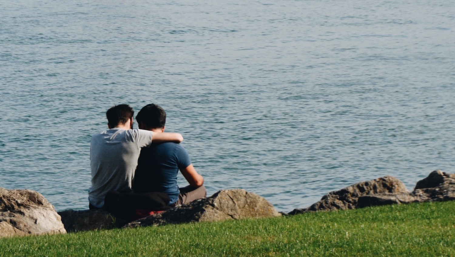 Gay couple lying down